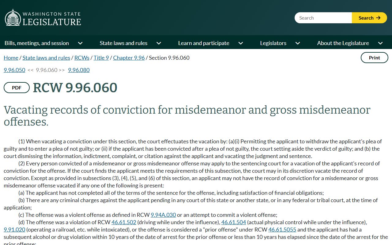 Snohomish County arrest records and misdemeanor conviction vacation statute