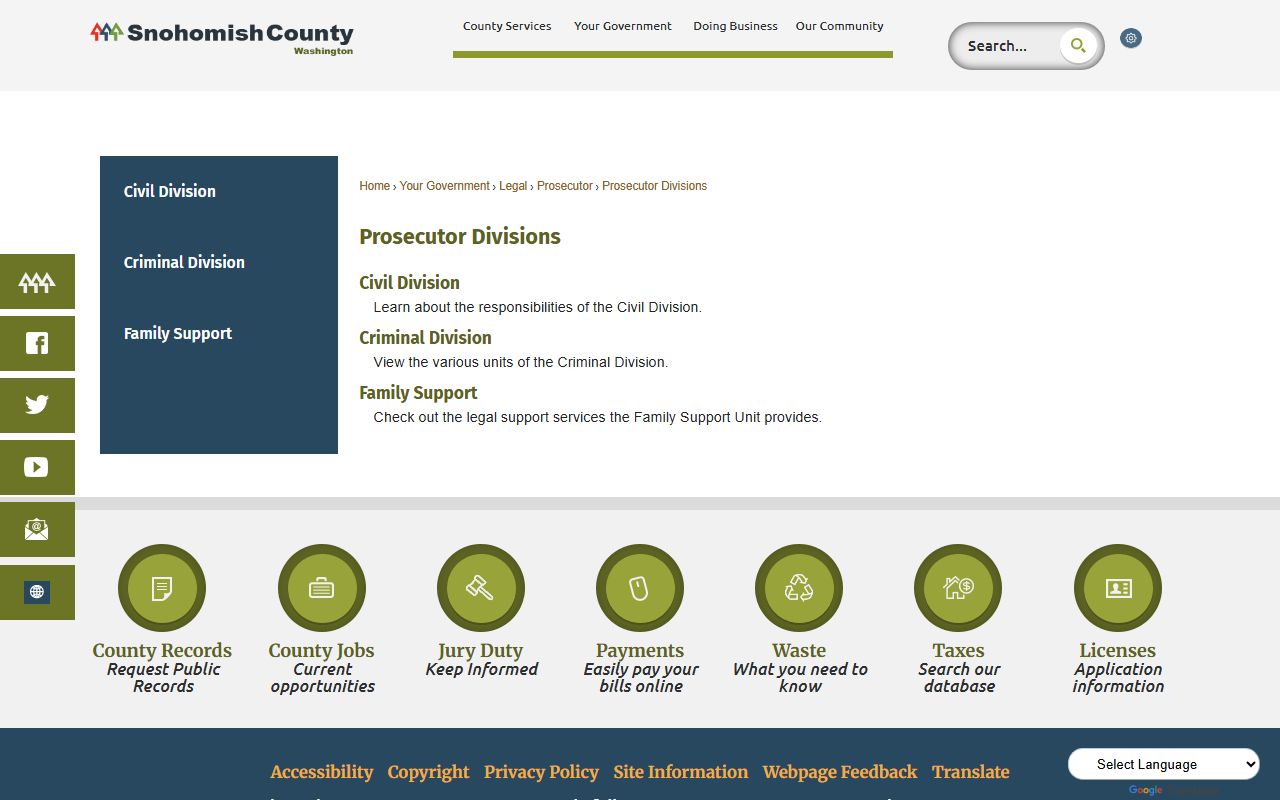 Snohomish County arrest records and prosecutor divisions handling criminal cases