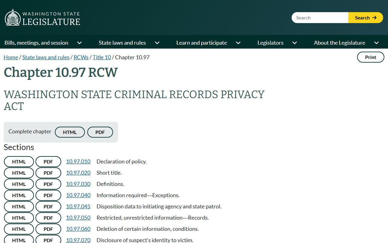 Snohomish County arrest records and Washington criminal history record law