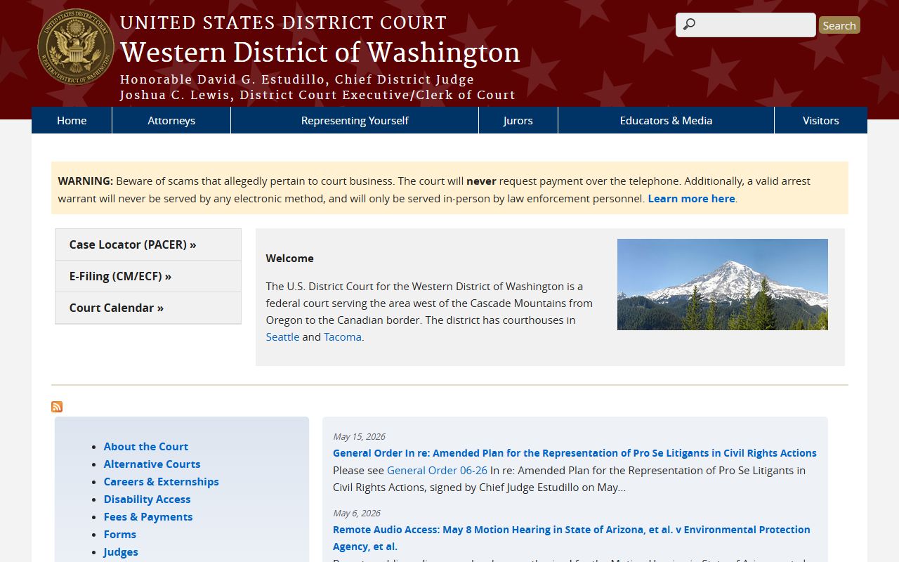 U.S. District Court Western District of Washington page for Snohomish County federal court records