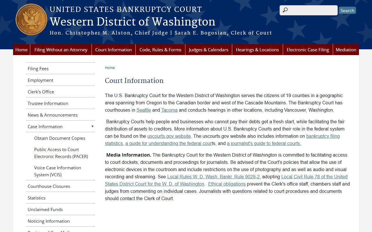 U.S. Bankruptcy Court Western District of Washington page for Snohomish County federal court records