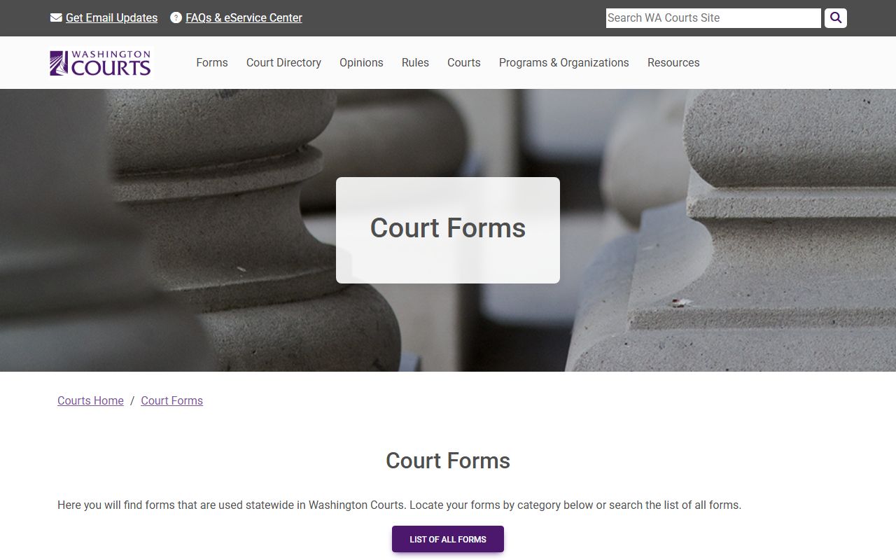 Washington Courts forms library used with Snohomish County court records