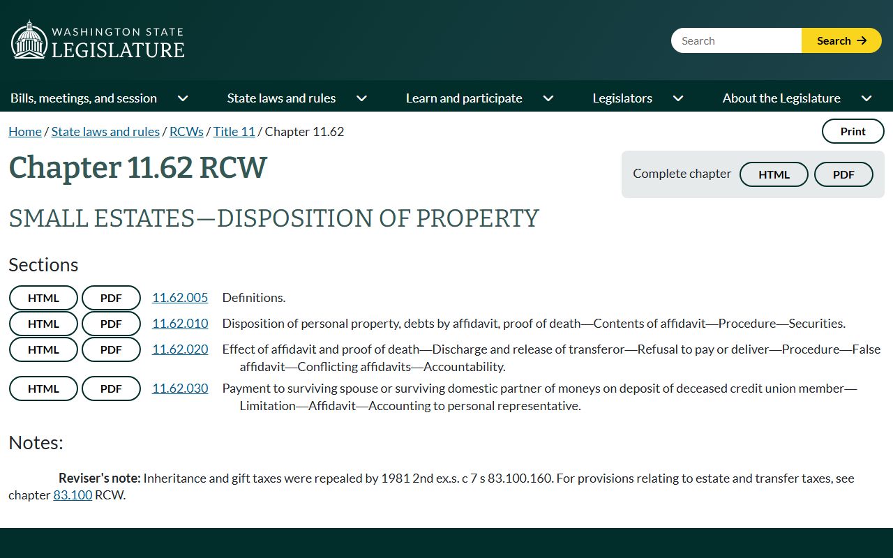 RCW 11.62 small estate statute relevant to Snohomish County probate records