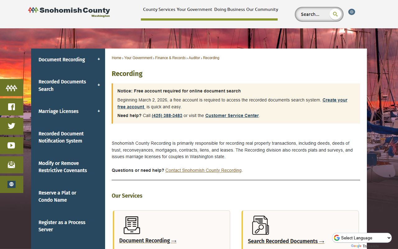 Snohomish County public records Auditor Recording Division page
