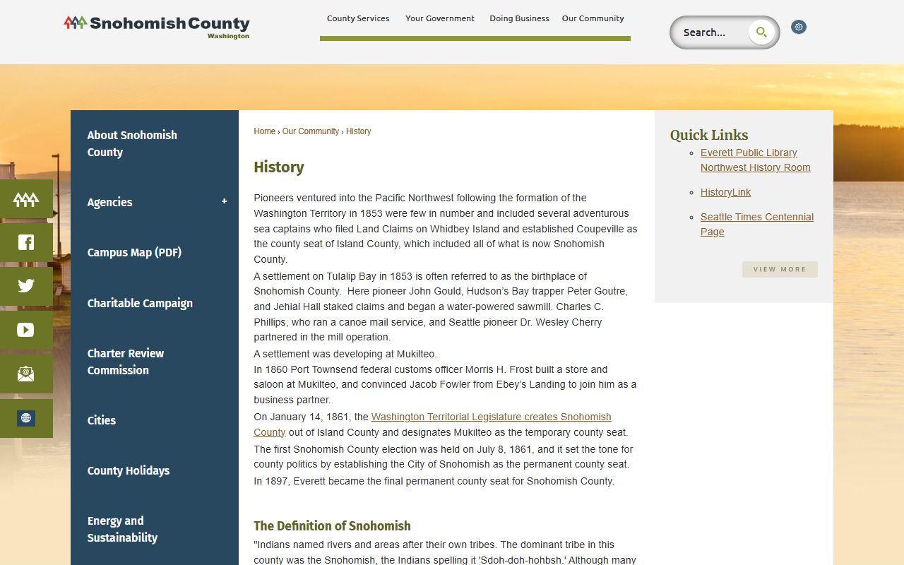 Snohomish County public records county history page