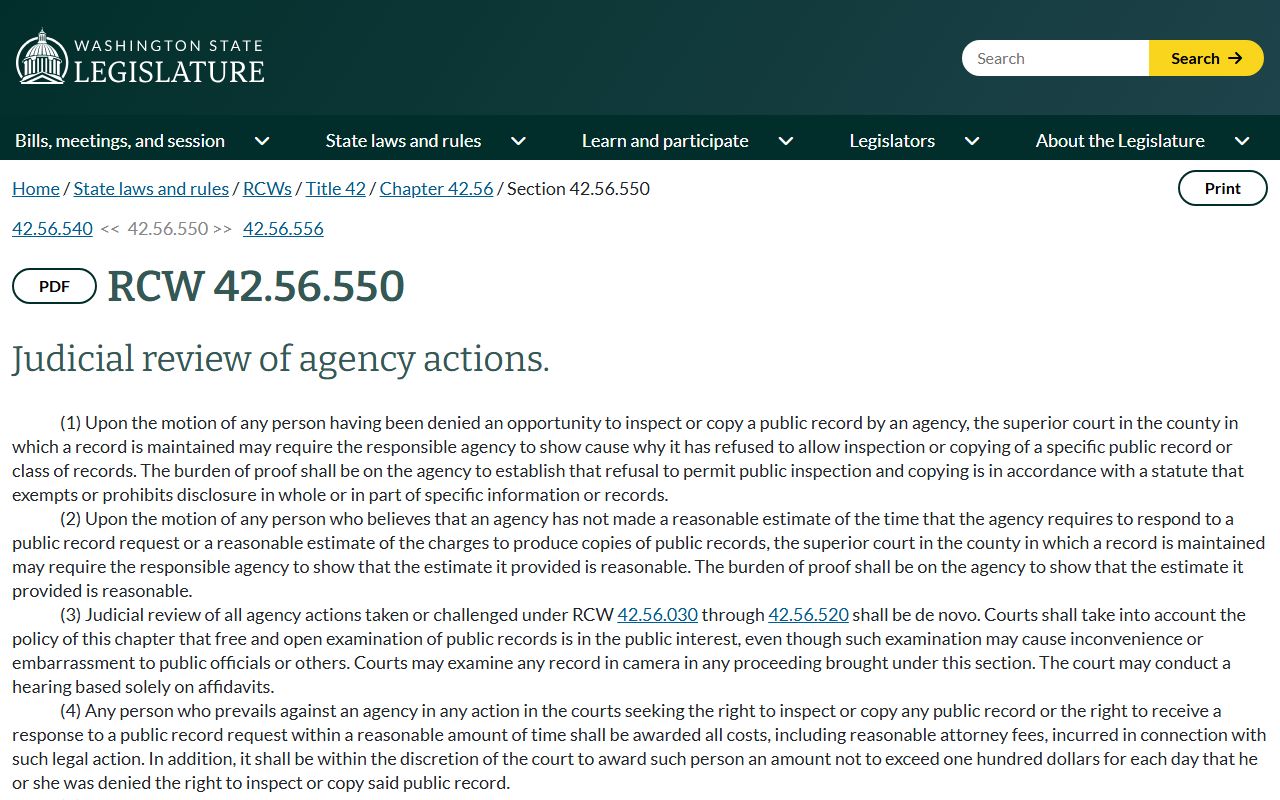 Snohomish County public records judicial review statute RCW 42.56.550