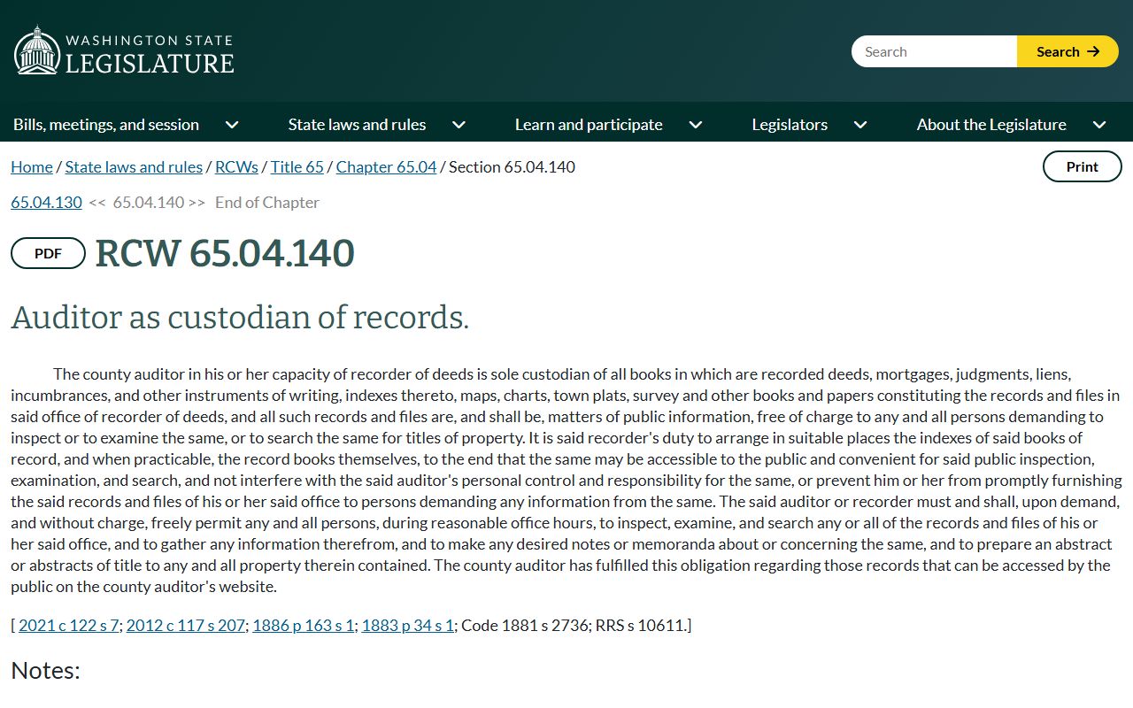 Snohomish County public records recorded document statute RCW 65.04.140