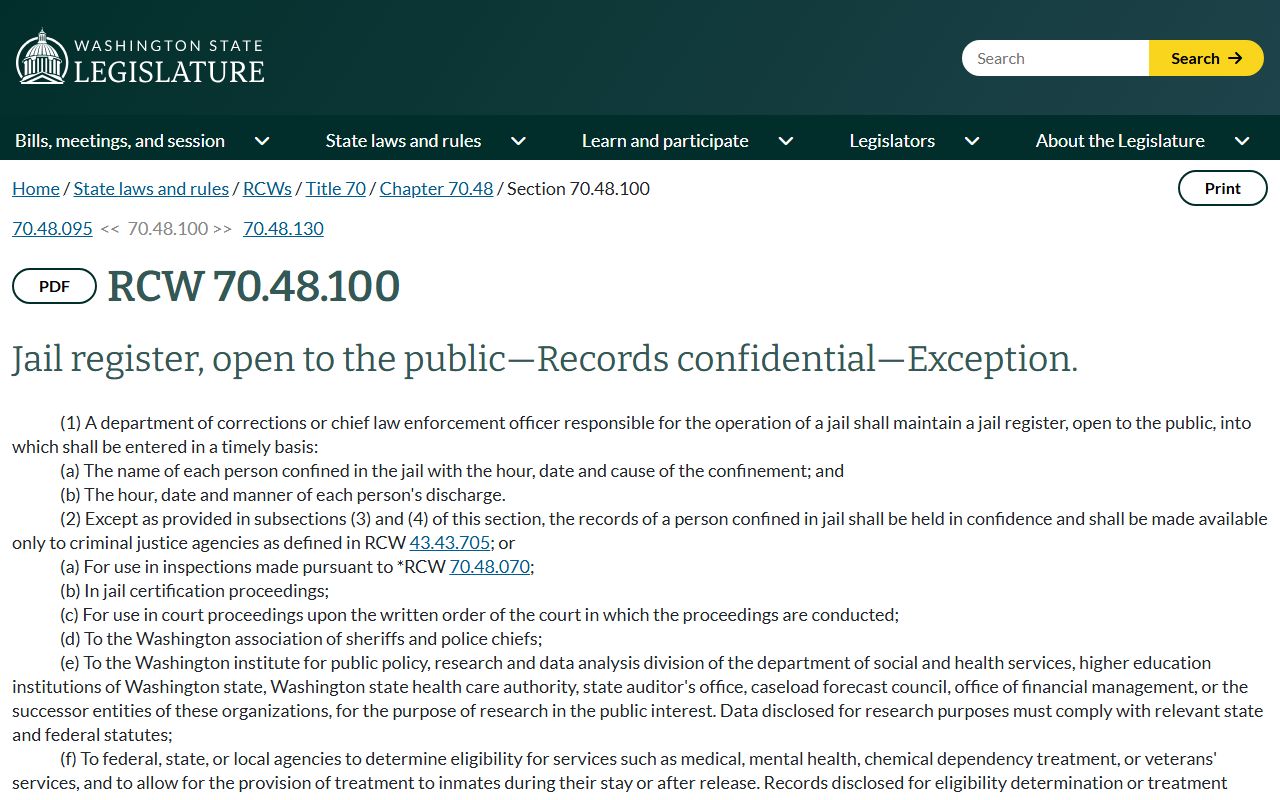 RCW 70.48.100 governing Snohomish County jail records for released inmates
