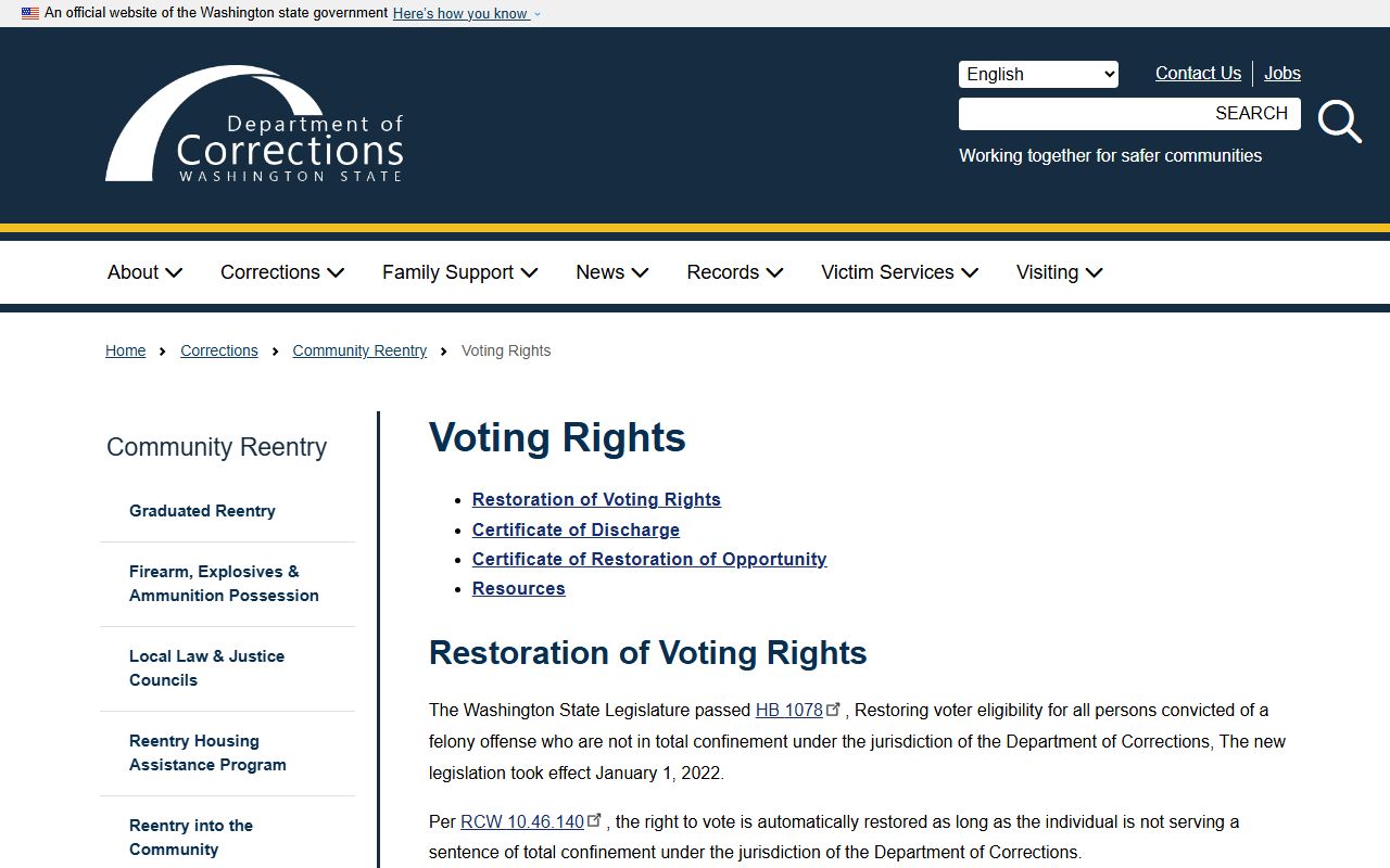 Washington DOC voting rights page for released Snohomish County inmates
