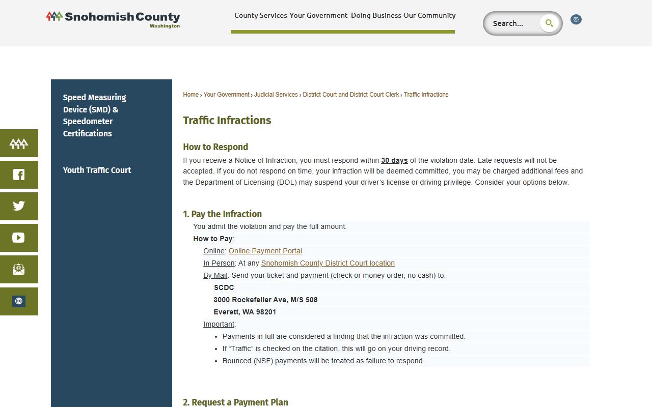 Snohomish County traffic court records District Court infractions page